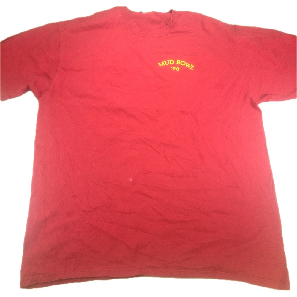 Vintage 90s Jerzees Mud Bowl Gimme Da Ball Graphic Tee XXL Red Single Stitch USA